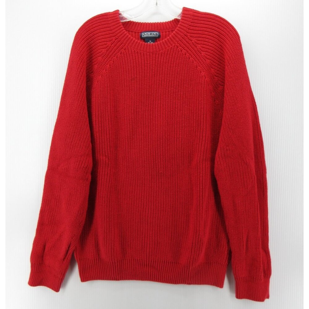 VINTAGE Lands End Sweater Medium Pullover Ribbed Chunky Raglan USA *